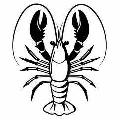 Illustration of a lobster with large claws and long antennae in black and white vector format design
