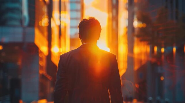 A man walks down the city street wearing a suit, perfect for business or formal occasion