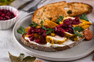 Leftover Thanksgiving day sandwich with turkey