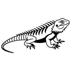 Obraz premium Illustration of a bearded dragon with spiky scales and a long tail in black and white outline style