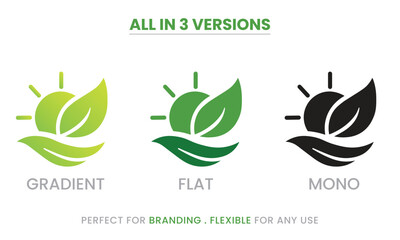 Eco Sun Leaf Logo &ndash; Nature, Green Energy, Organic Farming Symbol