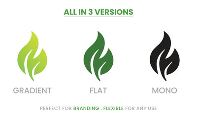 Green Flame Leaf Logo – Eco Growth, Natural Energy, Herbal Symbol