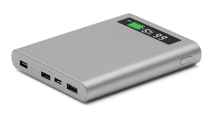 Silver power bank with digital display