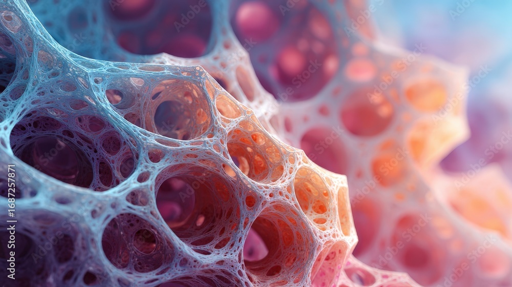 Aufkleber a vibrant, abstract close-up of interconnected cells, showcasing intricate patterns and textures in 