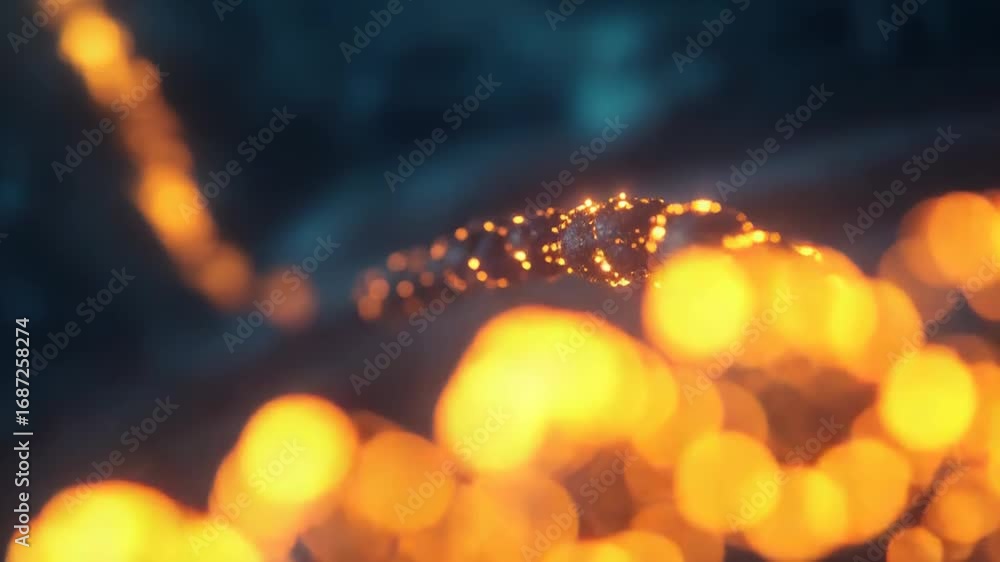 Poster glowing dna double helix rotating in a dark environment