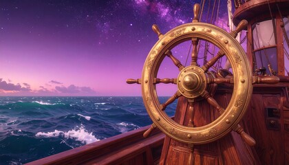 Ship's wheel at night