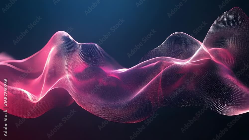 Poster pink particles flowing creating abstract waves on dark background