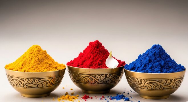 Colorful Powders in Brass Bowls.