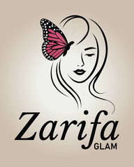 Zarifa Glam Feminine Beauty Butterfly Line Art logo Vector