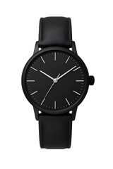 Timeless Elegance: A meticulously crafted, minimalistic wristwatch, boasting a sleek, jet-black design with a leather strap, representing classic sophistication and timekeeping.