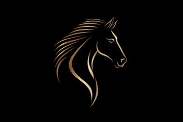 Minimalist horse head line art on black background