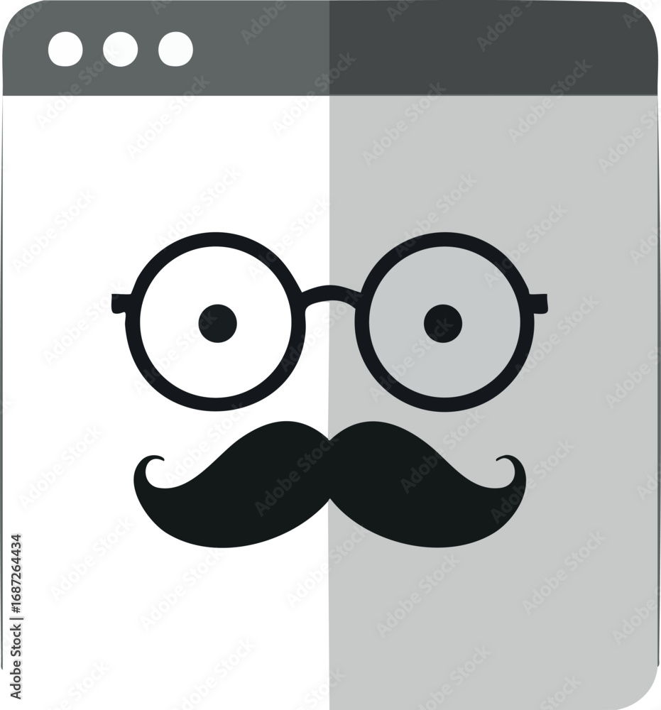Poster browser window with glasses and mustache icon digital concept design in black and white vector illus
