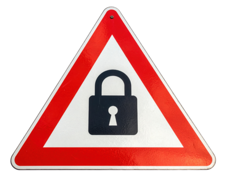 Triangular red and white warning sign displaying a black padlock with keyhole, symbolizing locked access, security, or restricted entry.