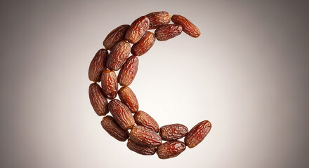 Obraz premium Sweet dates artfully arranged in a crescent moon shape, symbolizing Ramadan and healthy eating