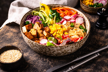 Vegan healthy poke bowl with tofu