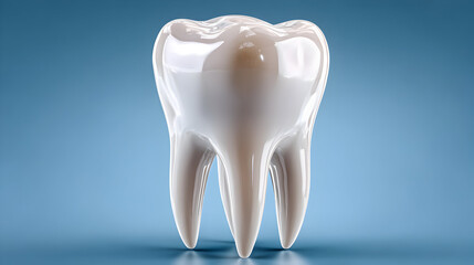 A single human tooth, digitally rendered, against a light blue background.