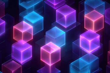 Neon glowing cubes background