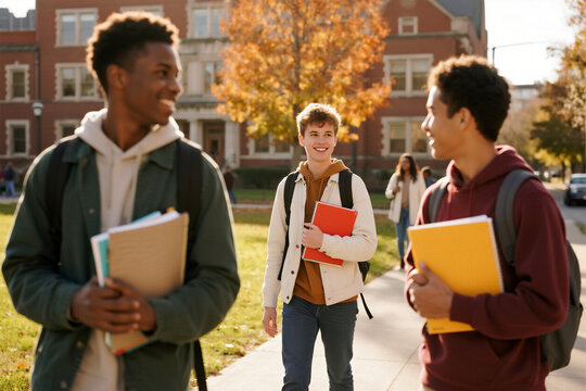 Young Students Heading to Class on Campus