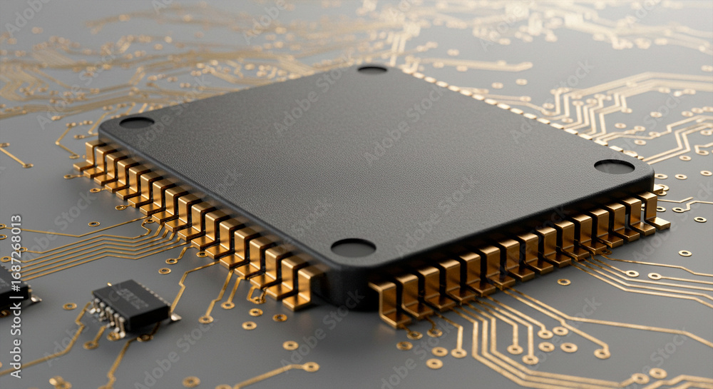 Poster computer processor microchip with gold pins