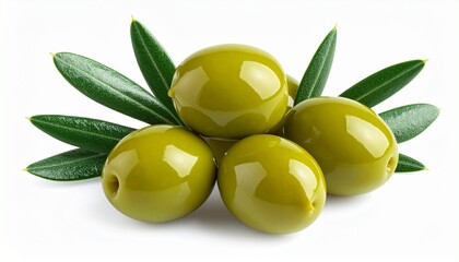 Fresh olives with green smooth skin organic Mediterranean healthy fruit food isolated on white background
