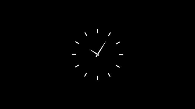 12 hours clock icon animation. 24 hours time lapse animation icon . 12 hours clock run, moving time arrows animation on a black background..