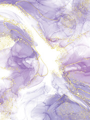 Abstrack purple ink with gold glitter background