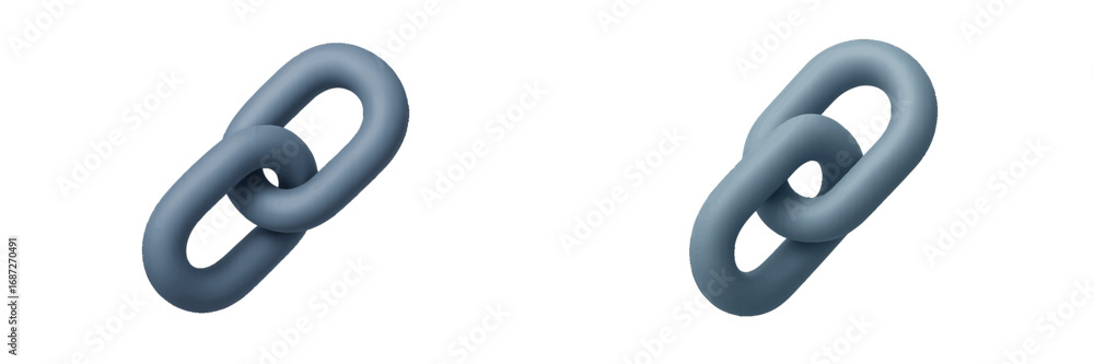 Poster set of two interconnected chain links representing concepts of connection, teamwork, security, and b