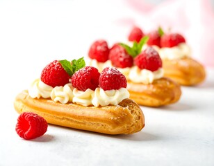 Cream puffs topped with raspberries (1)