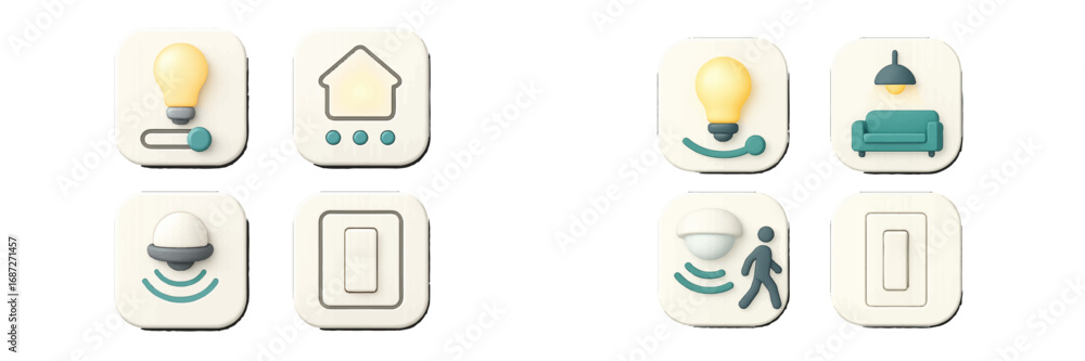 Poster smart home icon set for home automation with lighting control, dimmer switch, motion sensor, and use