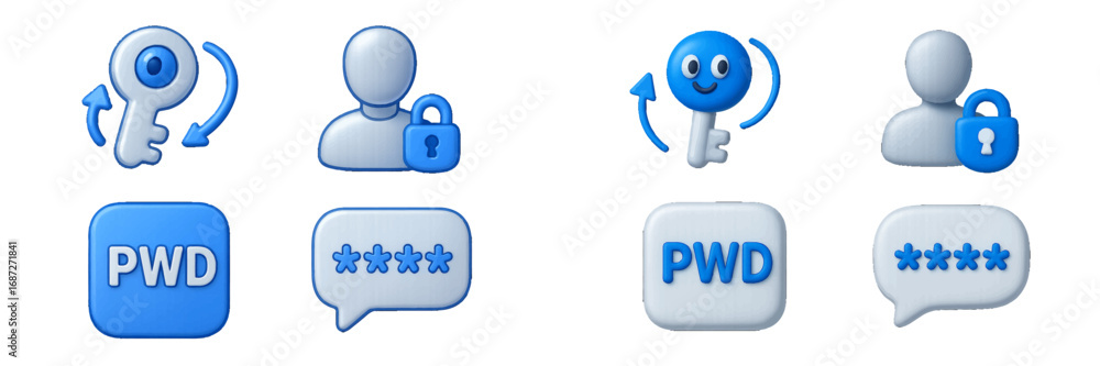 Aufkleber 3d icon set for password security and user authentication with key, lock, and login symbols for web 