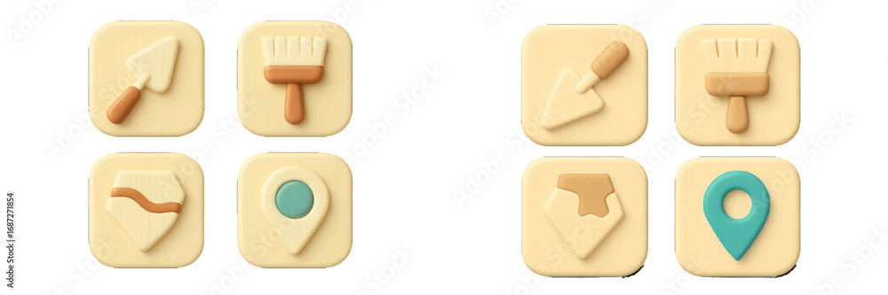 Poster set of 3d style user interface icons featuring construction tools and navigation symbols for web and