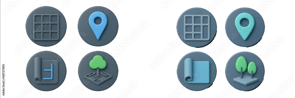 Poster modern 3d collection for user interface design with symbols for map navigation, location pin, grid l
