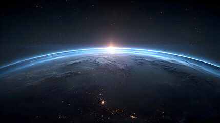 Earthrise: Planet Earth from Space with Sun Rising Over Horizon