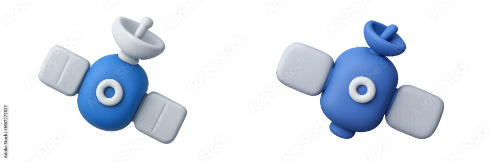 Poster 3d satellite icon set for communication and technology concepts, global network and space exploratio