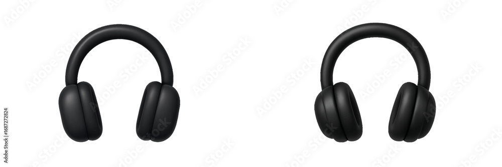 Poster minimalist black headphones icon set in a simple 3d style isolated on a white background for music a
