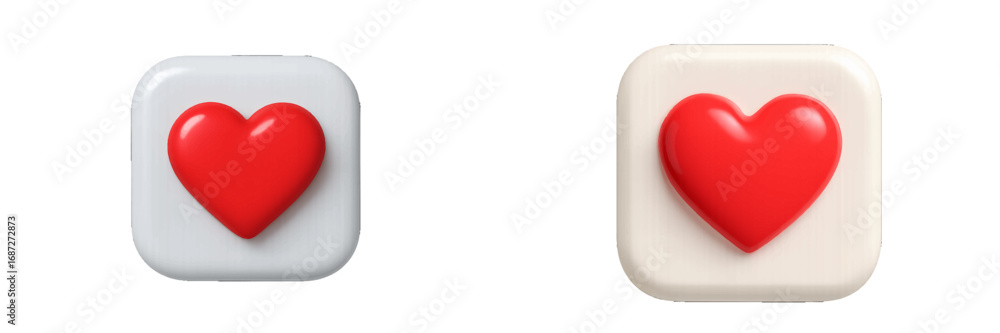 Poster 3d social media like button with red heart icon set isolated on white background for user interface 