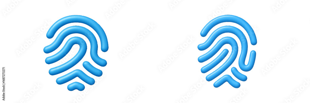 Poster blue 3d fingerprint icon set for security and identity verification, biometric authentication symbol