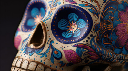 Naklejka premium Decorated Sugar Skull – Colorful Floral Day of the Dead Illustration