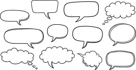 Fototapeta premium Hand-drawn speech and thought bubble vector set, empty comic-style design for text, dialogue, graphic design, education, decor, clipart