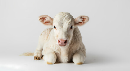 Obraz premium Charming Calf: A Pure White Baby Cow Portrait