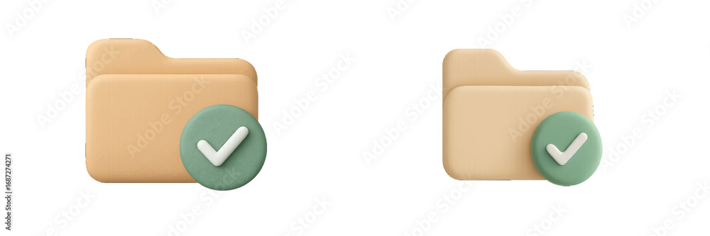 Poster 3d folder icon with checkmark for approved document storage and file management isolated on a white 