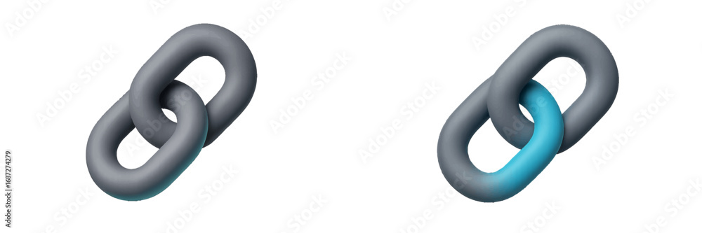 Poster set of 3d style chain link icons for connection and hyperlink concepts, featuring a standard grey ve