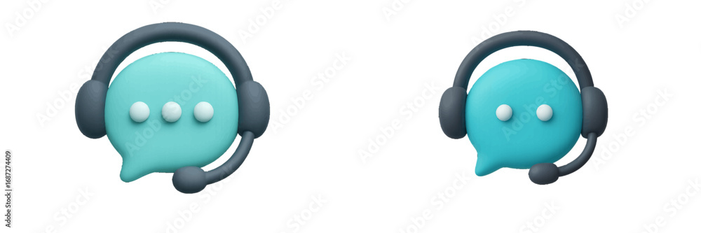 Aufkleber set of 3d customer service icons with a speech bubble character wearing a headset for online support