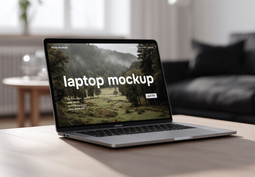 Modern interior living room laptop mockup
