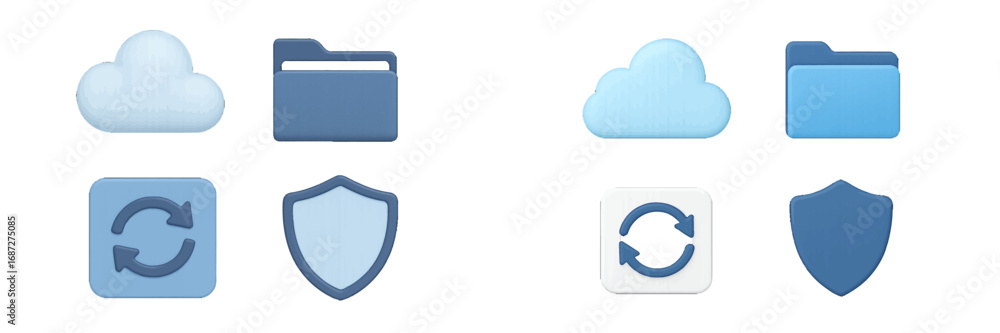 Poster collection of 3d icons for cloud computing, data security, and file synchronization with folder and 