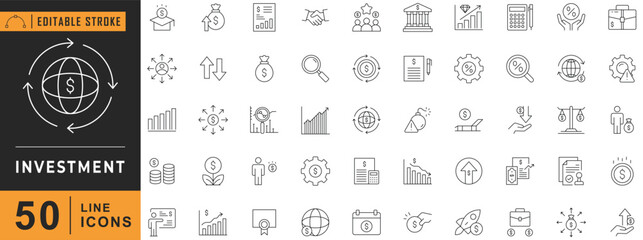 Investment line editable icon set. Vector illustration.
