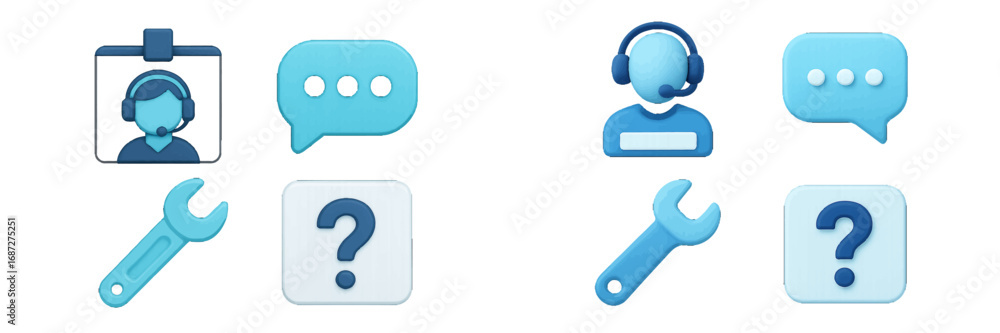 Aufkleber 3d customer service icon set for technical support and communication with call center operator, chat