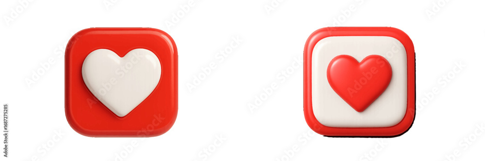 Poster set of 3d style social media like button icons with a heart symbol for favorite, love, or follower n