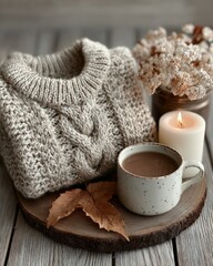 Cozy Autumn Still Life with Sweater and Hot Chocolate