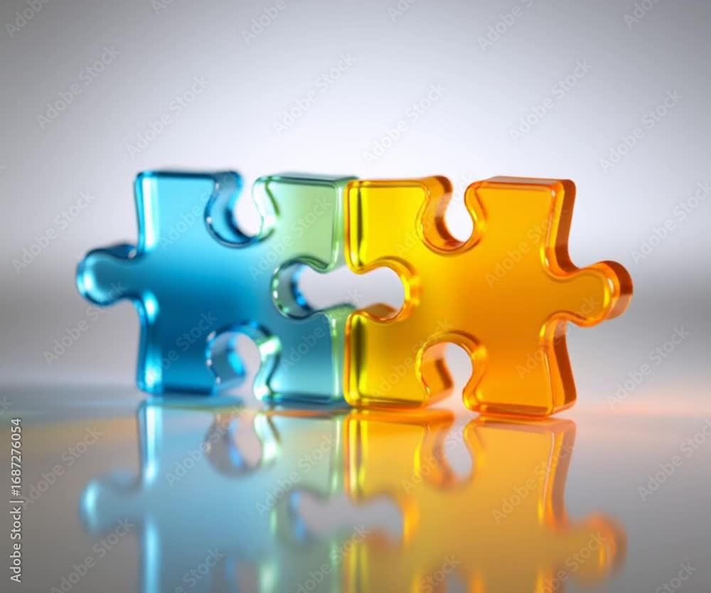 Poster puzzle pieces fit together perfectly to symbolize unity and connection in a modern setting